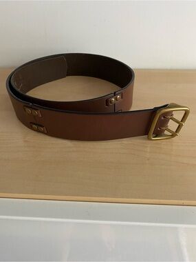 GAP Women's Brown Leather Belt with Brass Buckle
